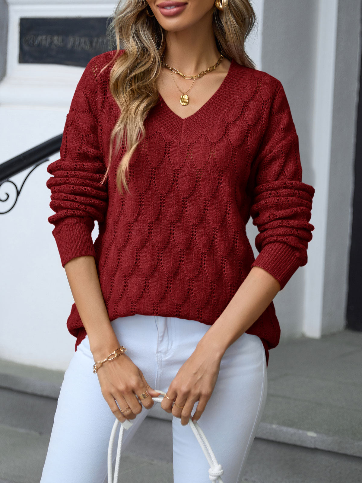 usvara Womens Crochet V Neck Blouses Sweater