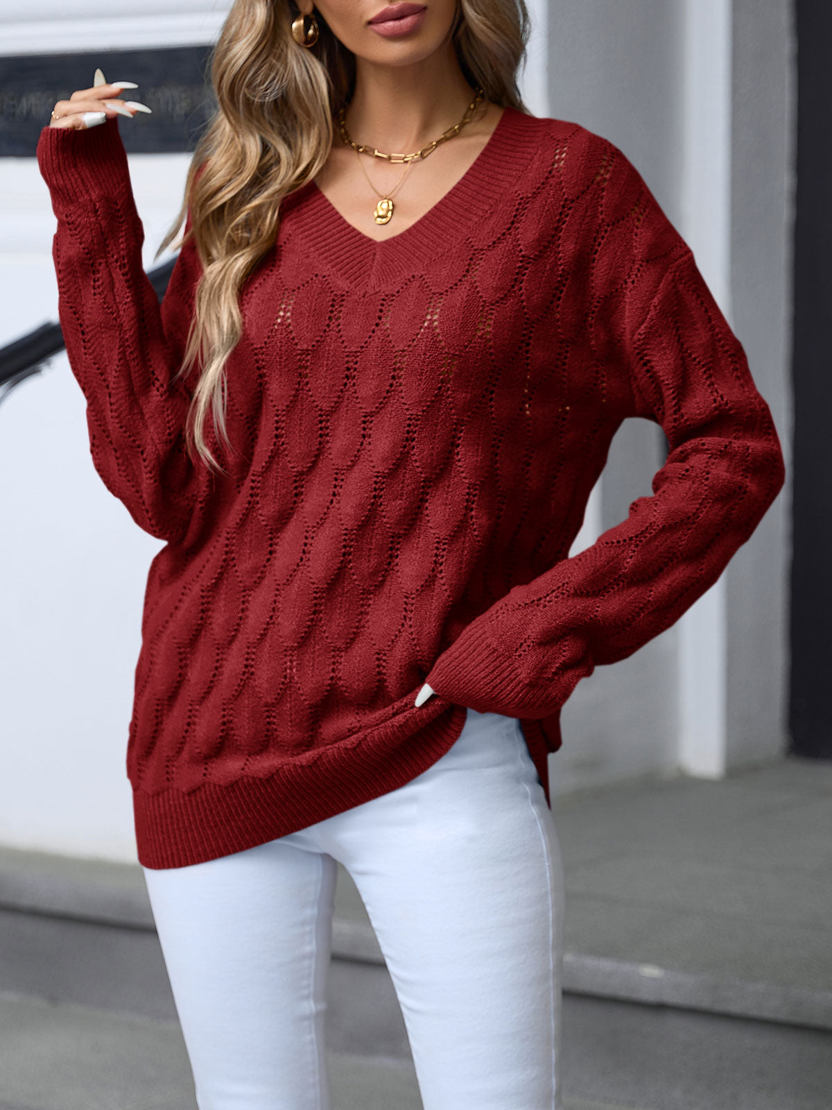 usvara Womens Crochet V Neck Blouses Sweater