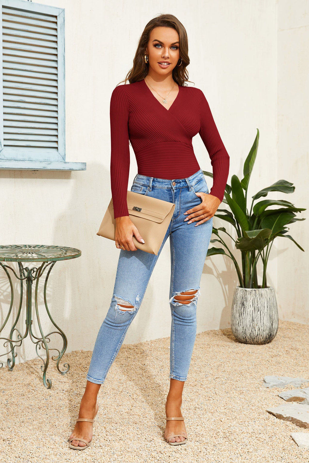 usvara Womens V Neck Wrap Sweaters