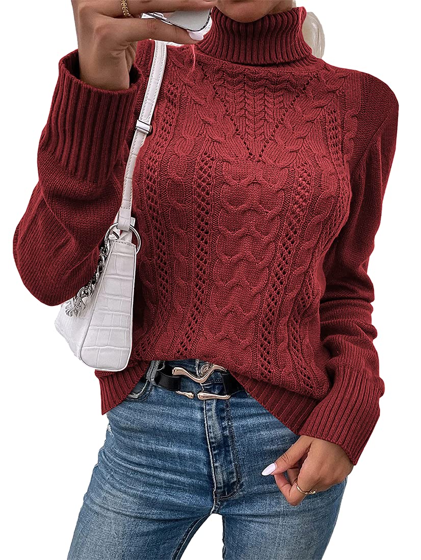 usvara Women Turtleneck Cable Knit Sweater