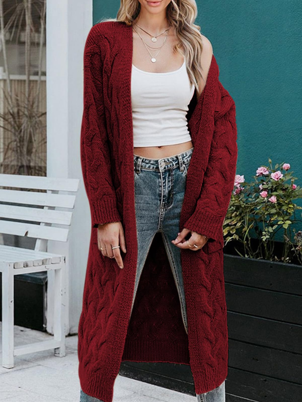 usvara Womens Cable Knit Long Cardigan