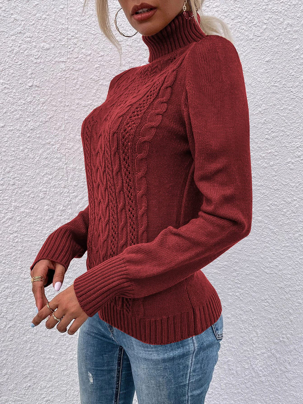 usvara Women Turtleneck Cable Knit Sweater