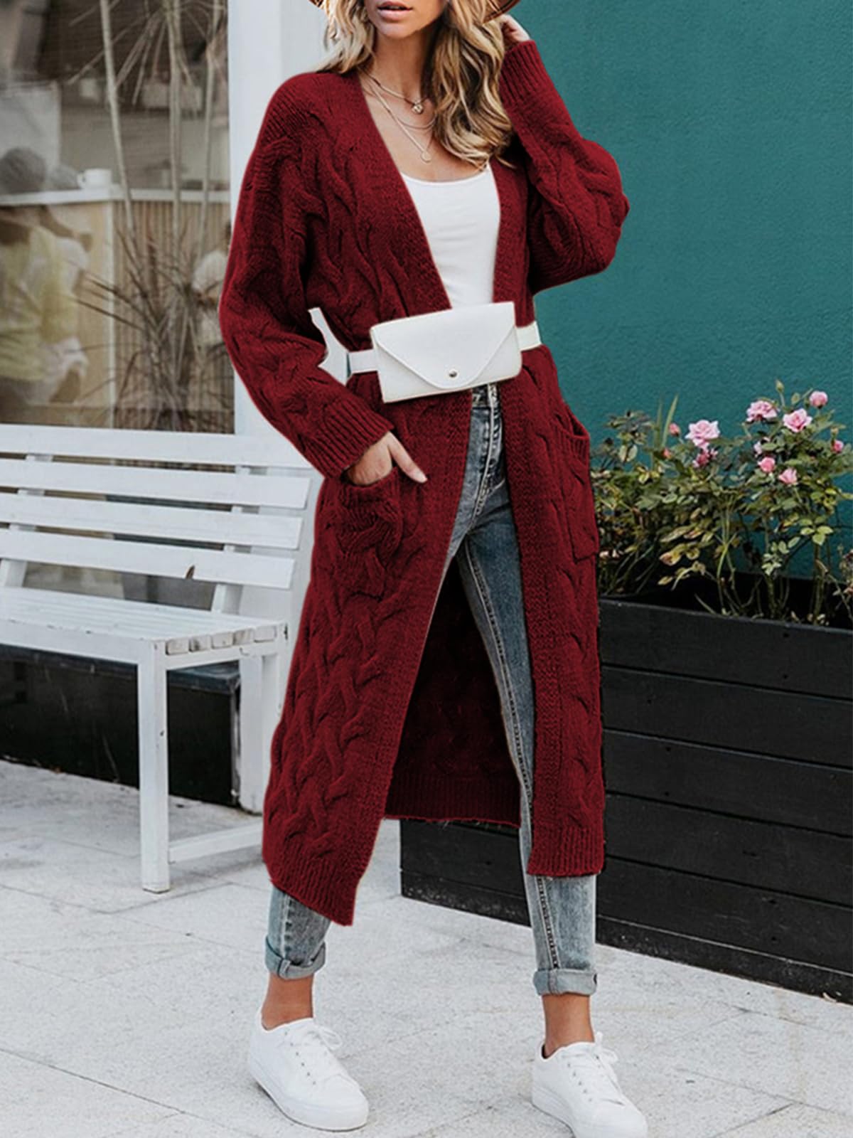 usvara Womens Cable Knit Long Cardigan