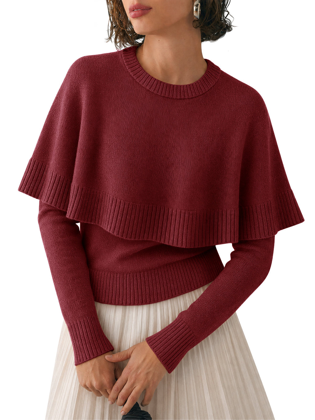 usvara Womens Poncho Ribbed Knit Sweater