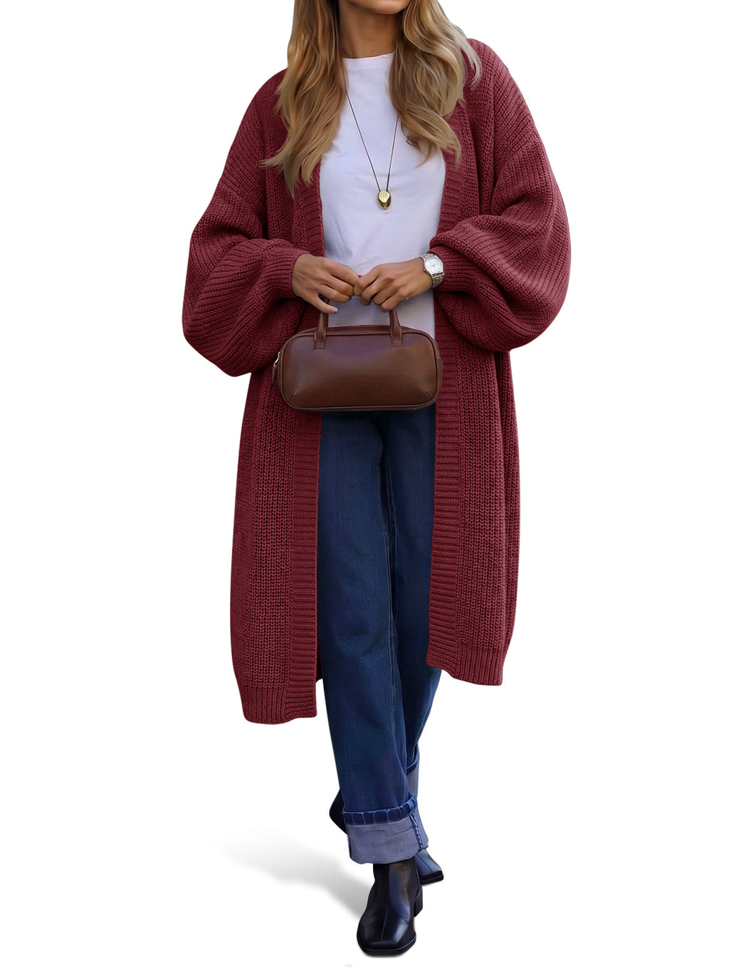 usvara Womens Oversized Long Open Front Cardigan