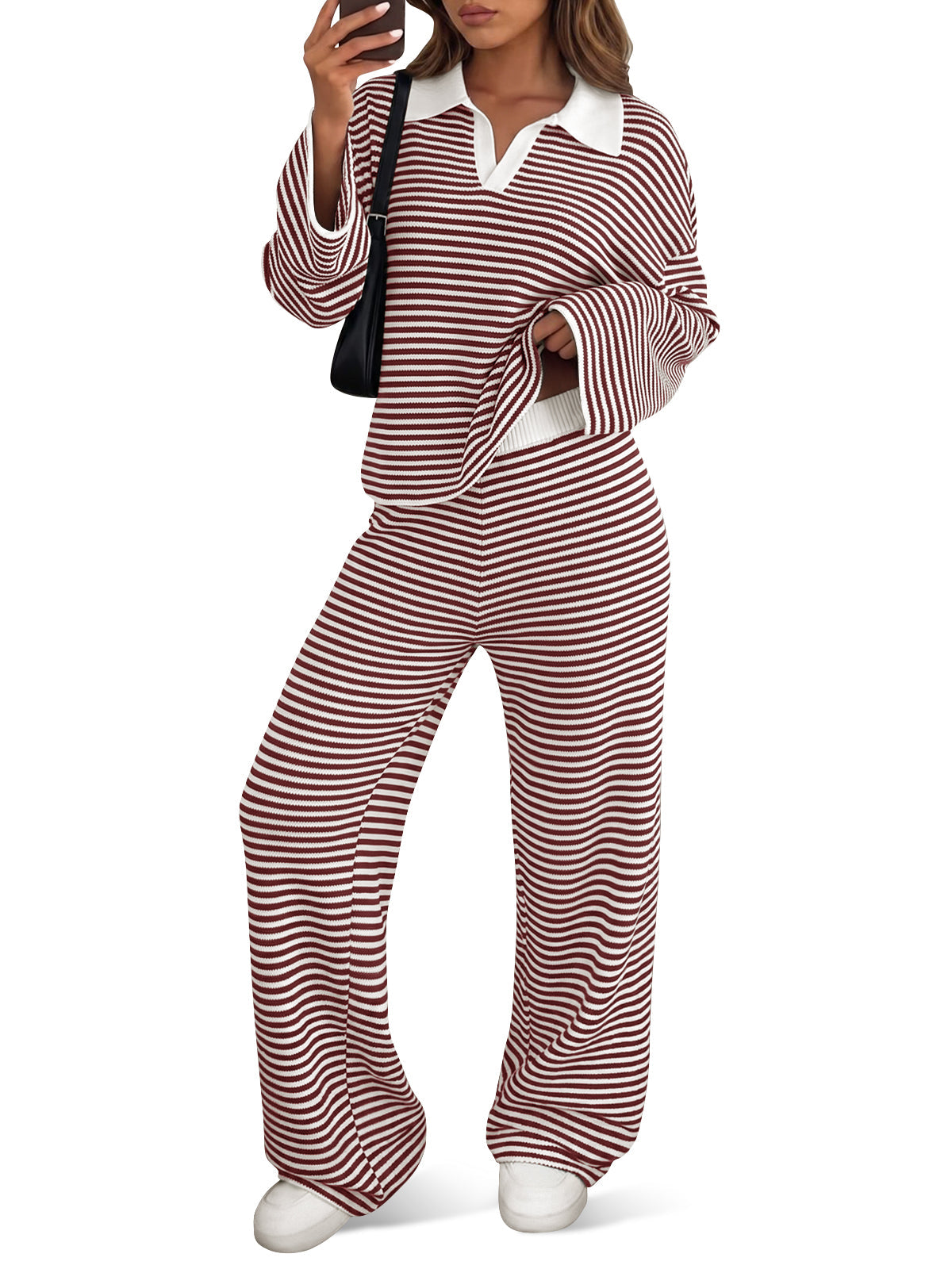 usvara Womens Striped 2 Piece Knit Outfit