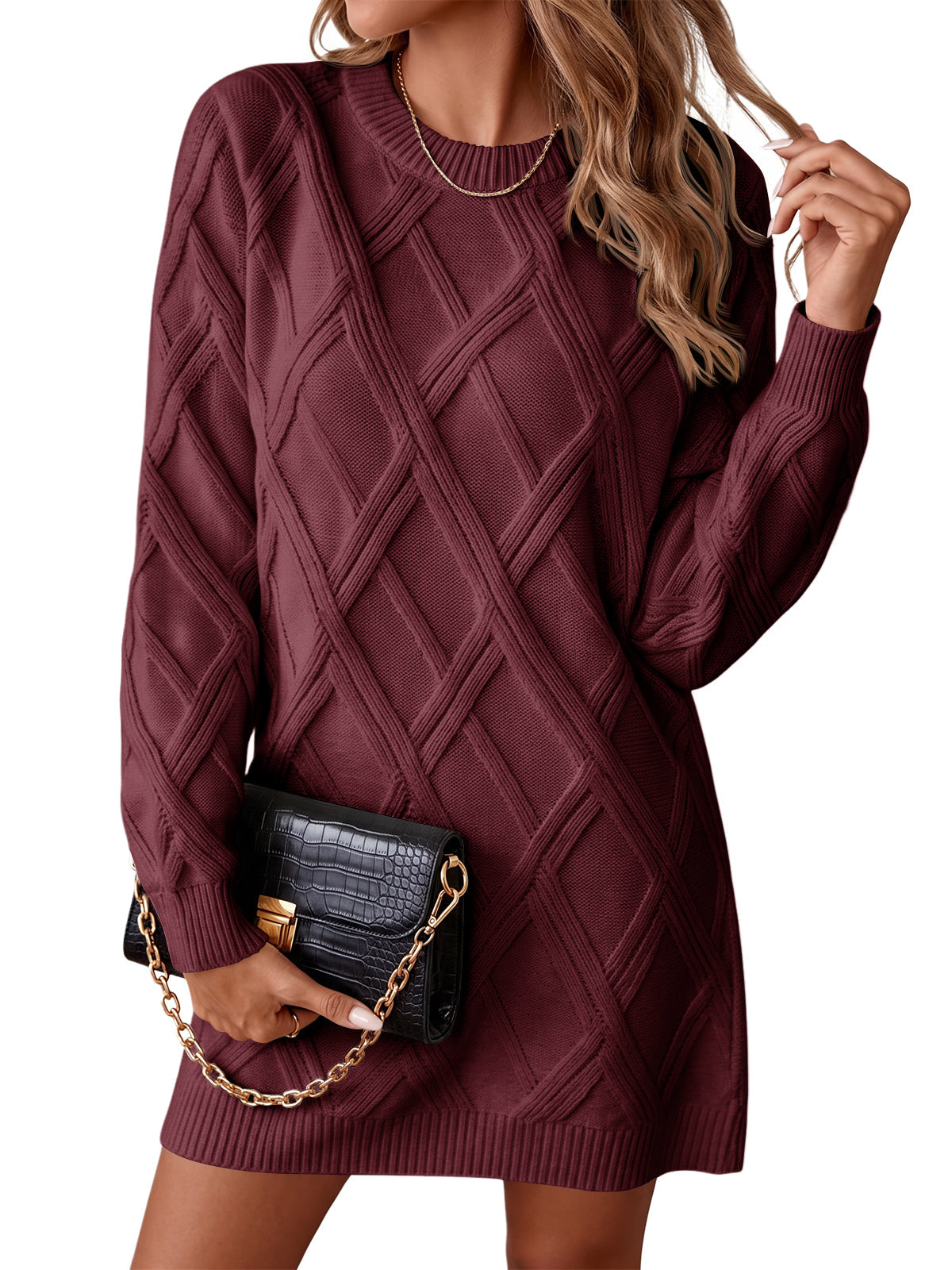 usvara Womens Cable Knit Fitted Mini Dress