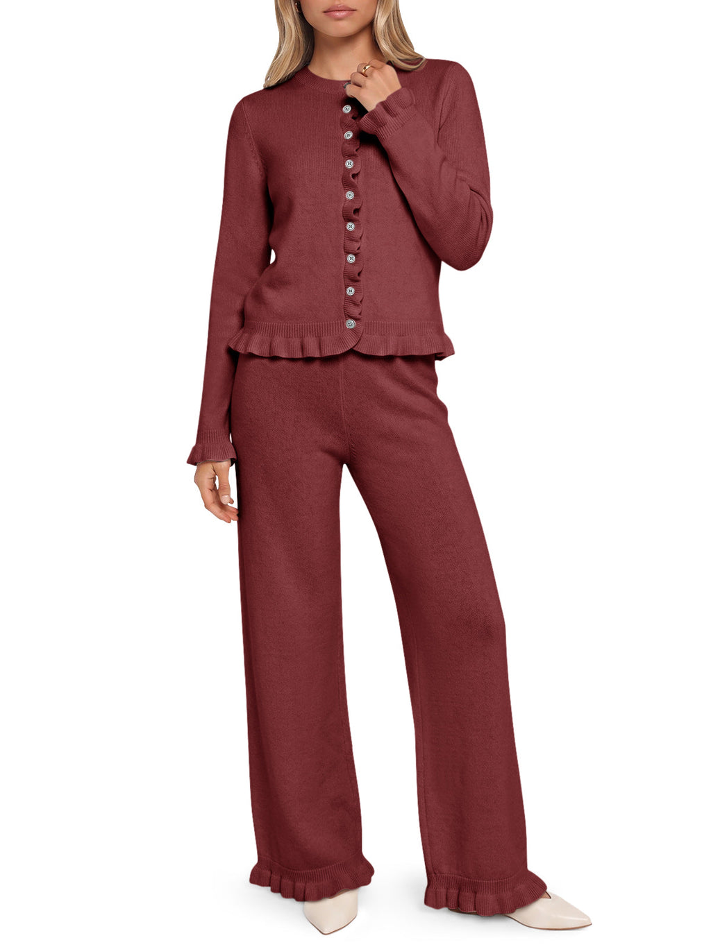 usvara Women Ruffle Knit Lounge Set