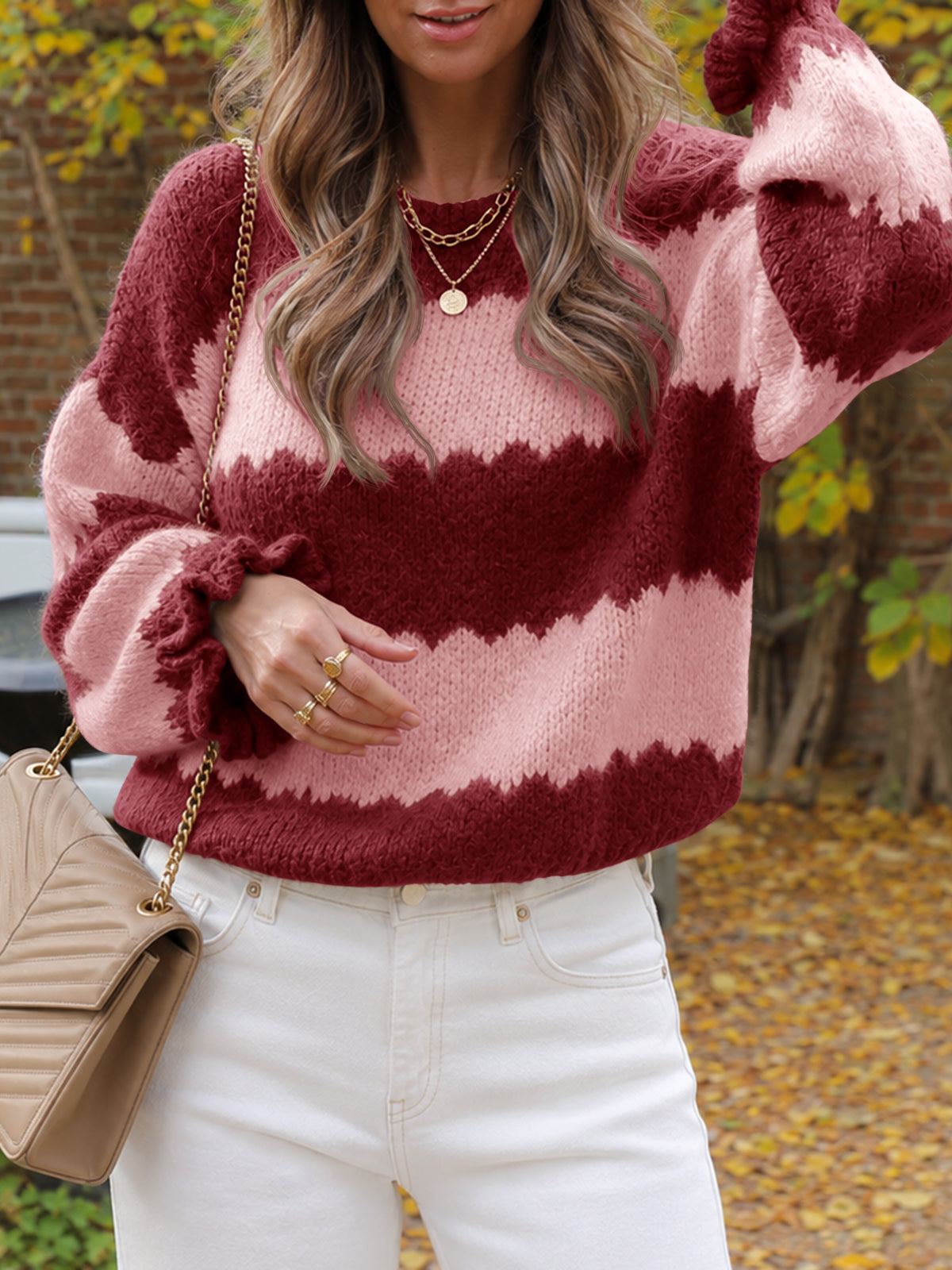 usvara Womens Striped Color Block Ruffle Sweaters