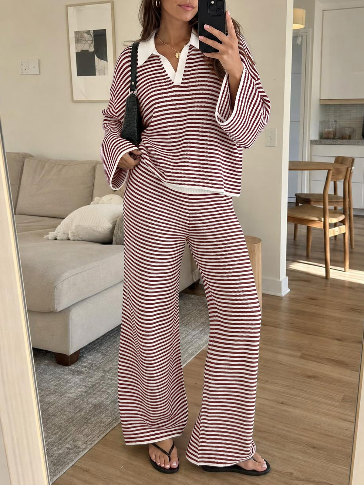 usvara Womens Striped 2 Piece Knit Outfit