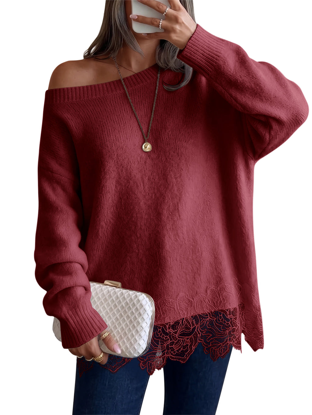 usvara Women Lace Patchwork Sweater