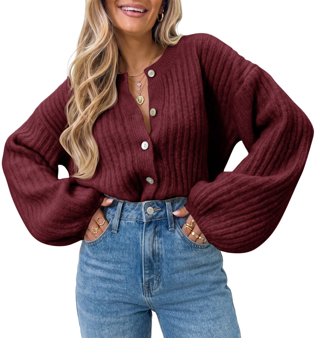 usvara Womens Lantern Sleeve Button Down Cardigan