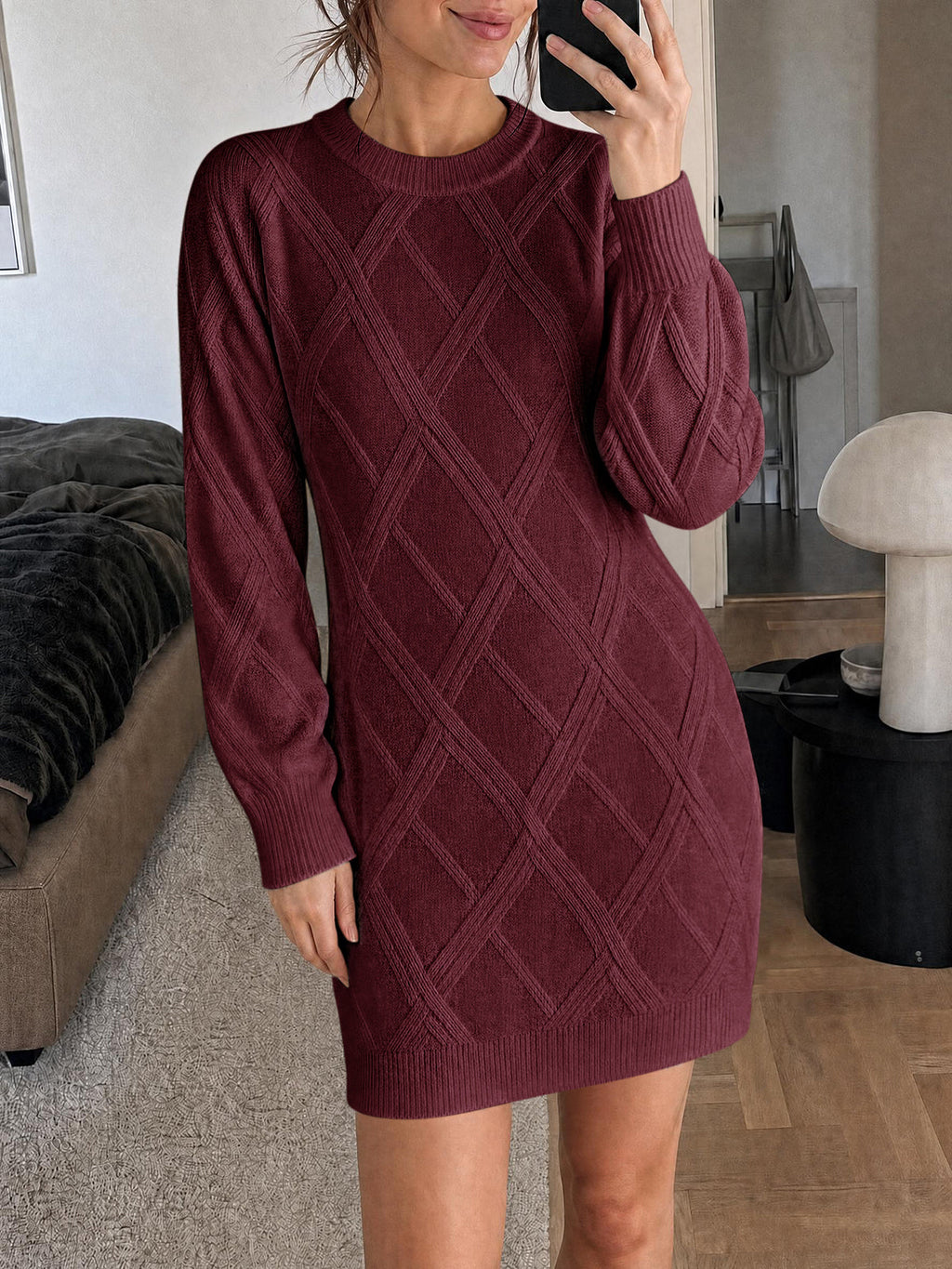 usvara Womens Cable Knit Fitted Mini Dress