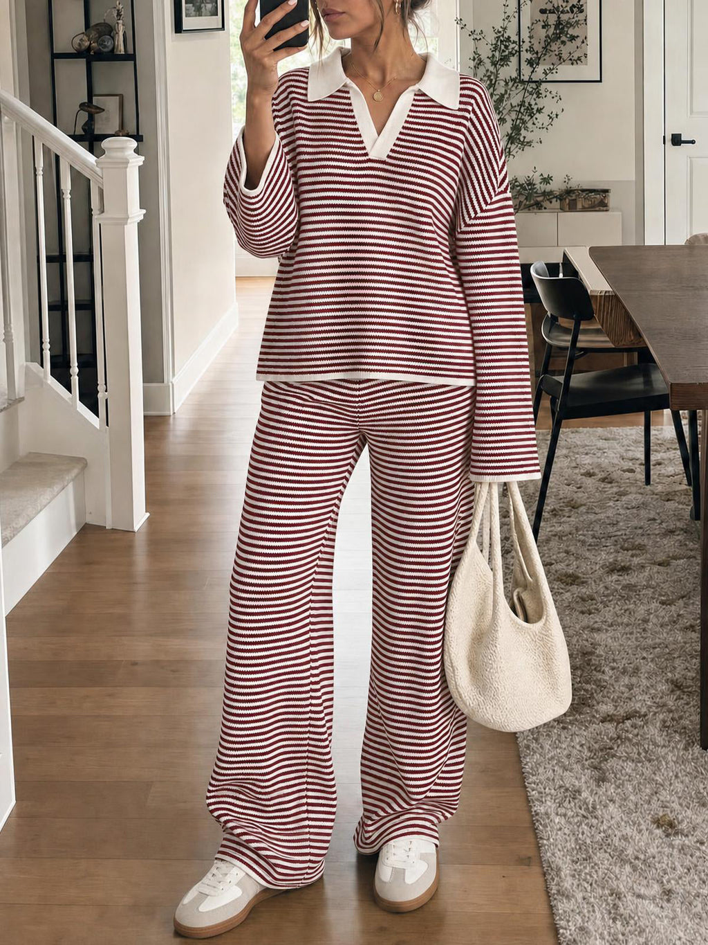 usvara Womens Striped 2 Piece Knit Outfit