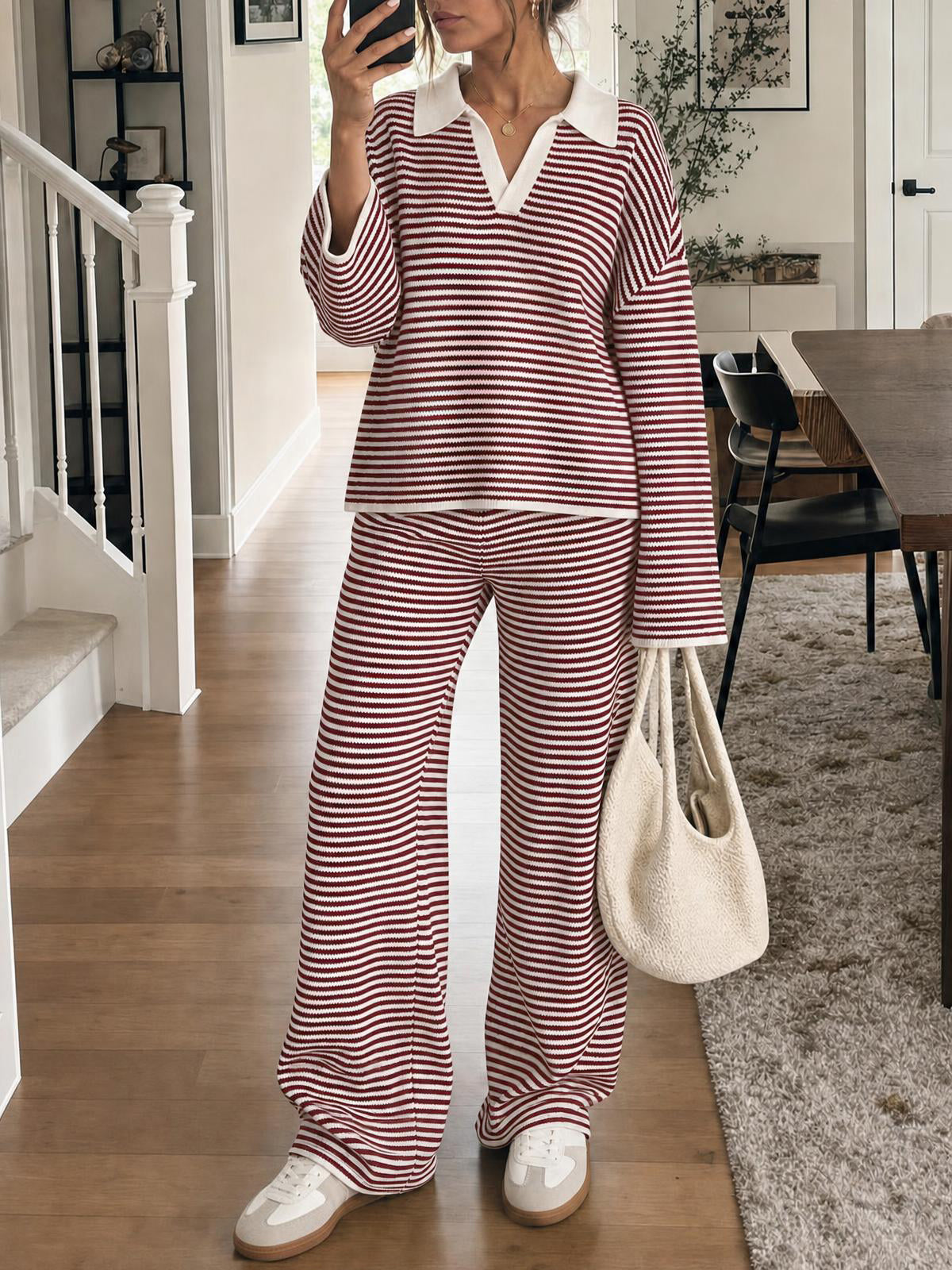 usvara Womens Striped 2 Piece Knit Outfit