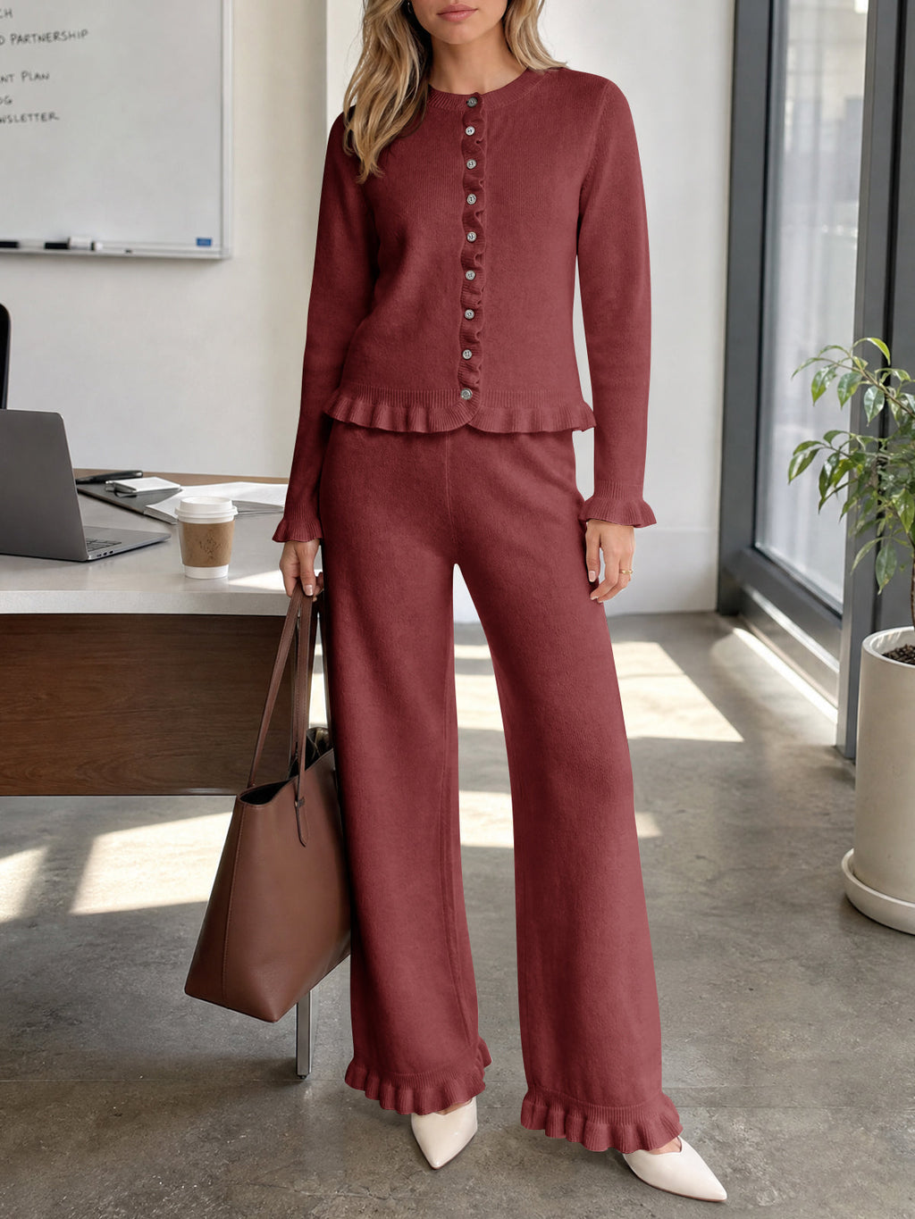 usvara Women Ruffle Knit Lounge Set