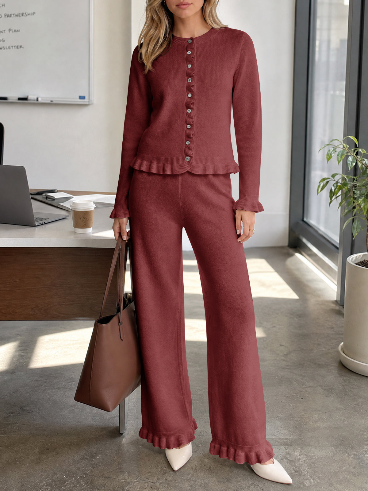 usvara Women Ruffle Knit Lounge Set
