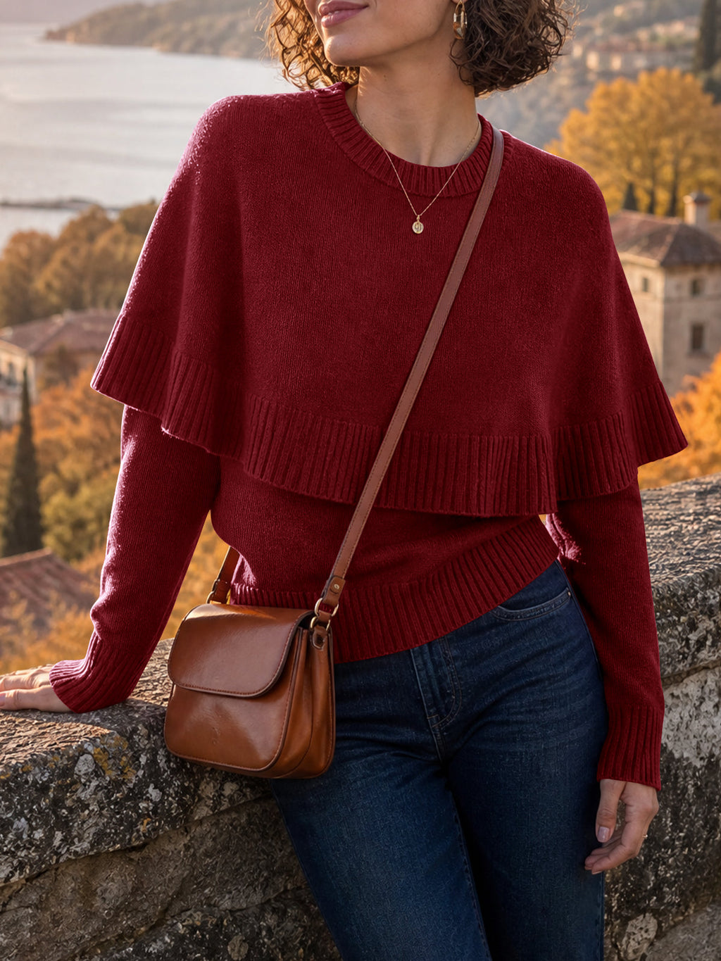usvara Womens Poncho Ribbed Knit Sweater
