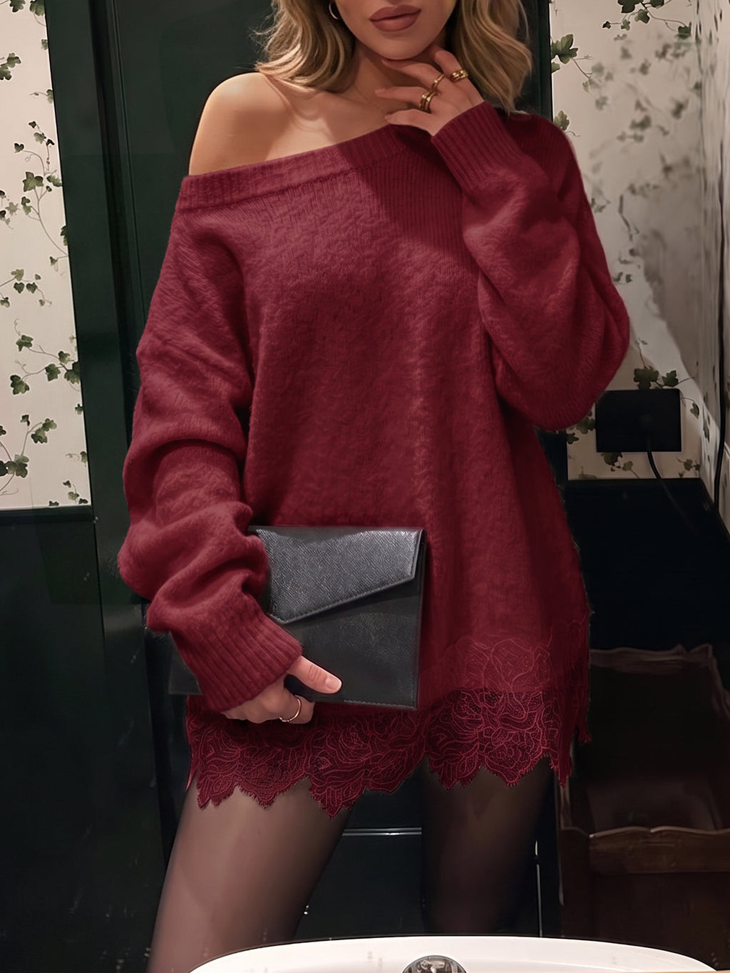 usvara Women Lace Patchwork Sweater