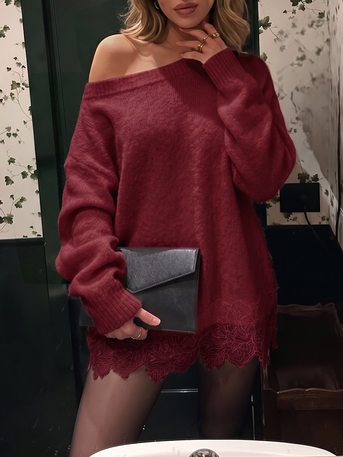 usvara Women Lace Patchwork Sweater