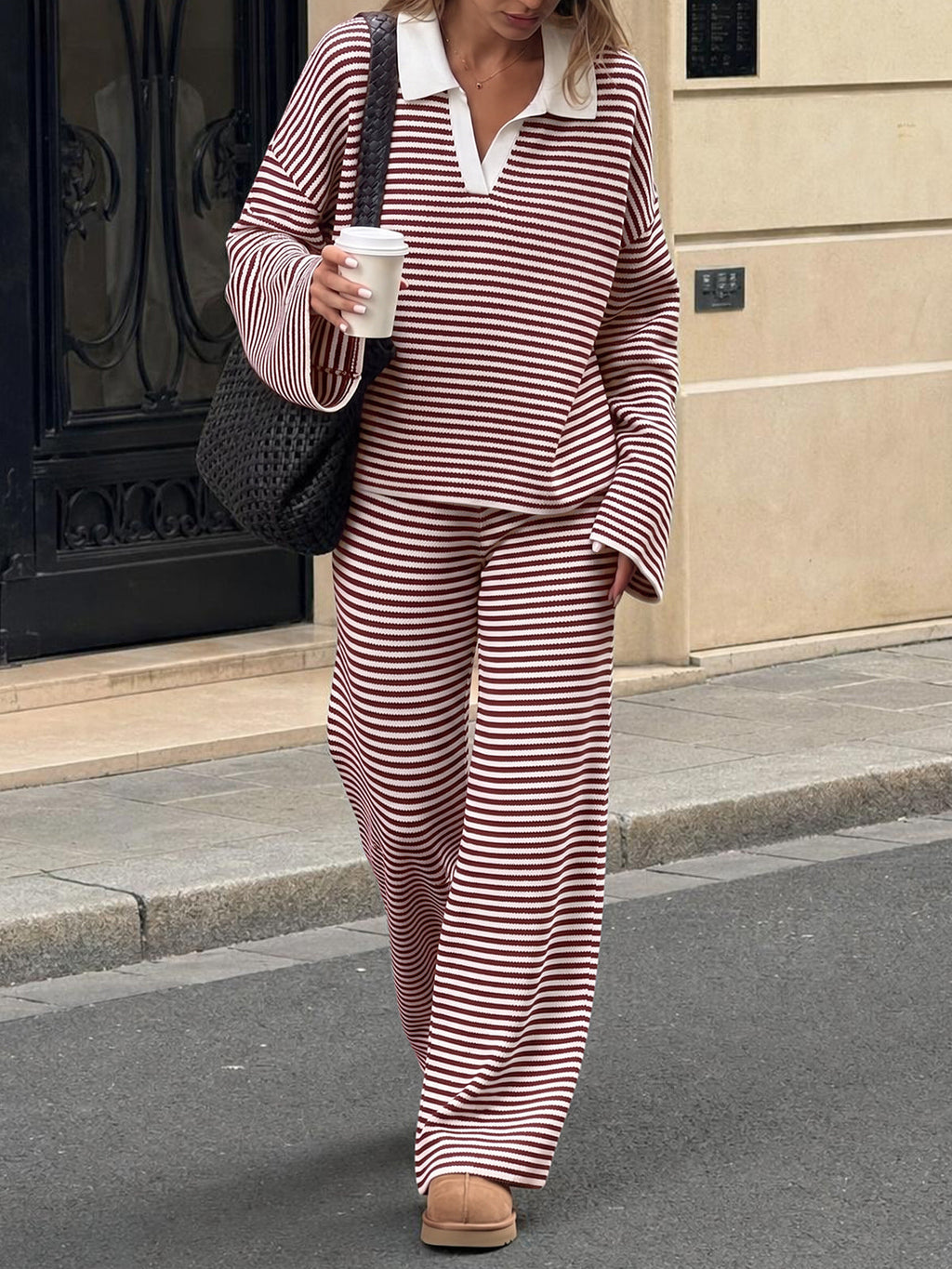 usvara Womens Striped 2 Piece Knit Outfit
