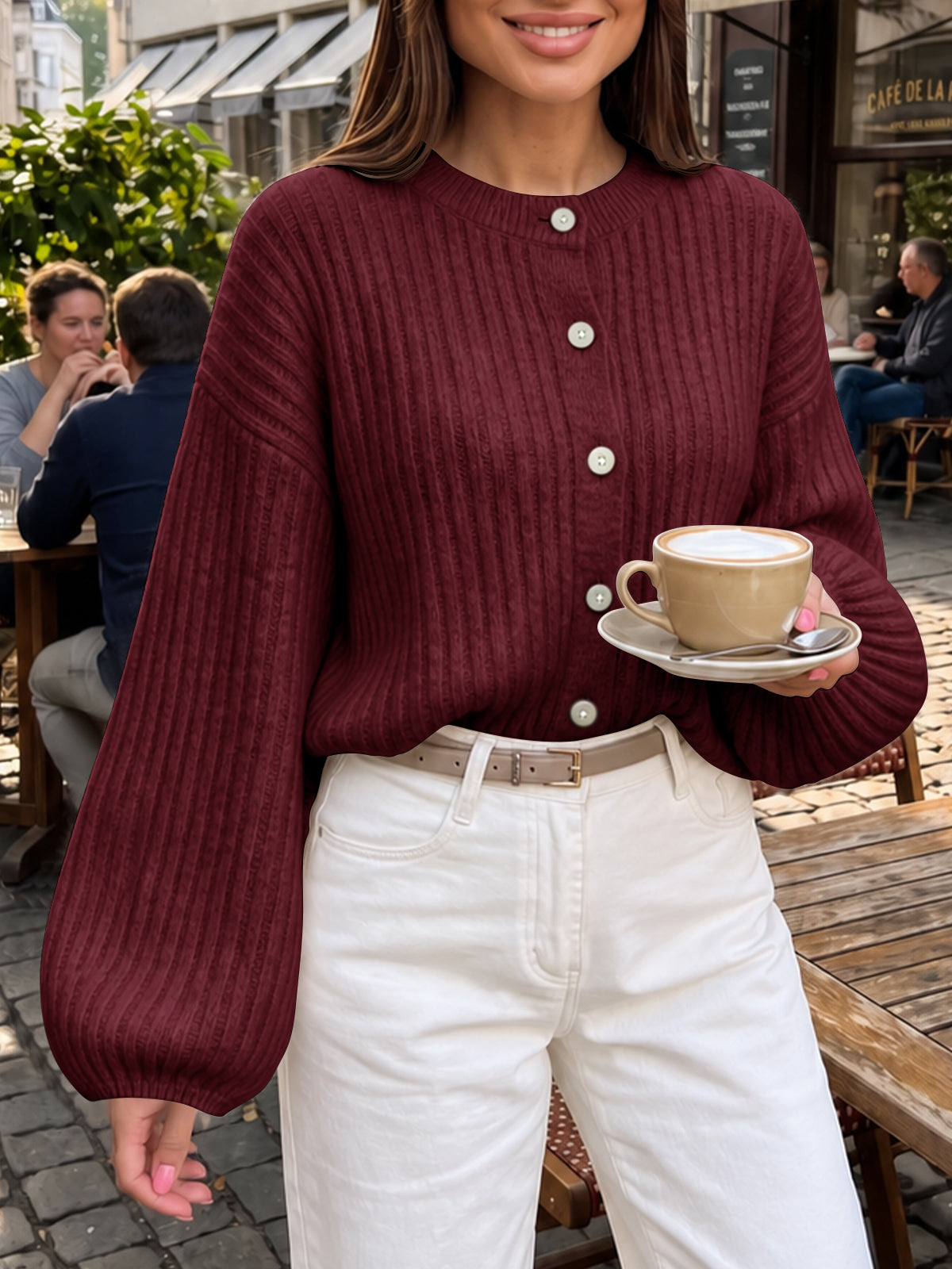 usvara Womens Lantern Sleeve Button Down Cardigan