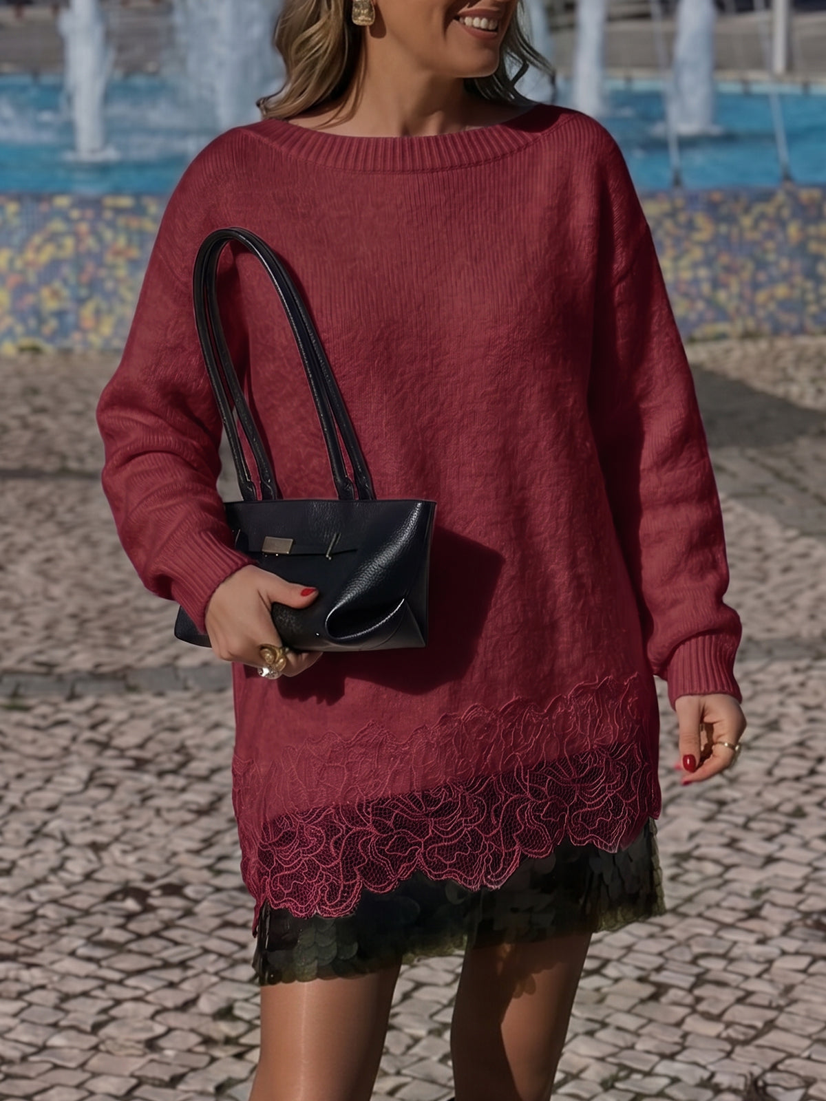 usvara Women Lace Patchwork Sweater