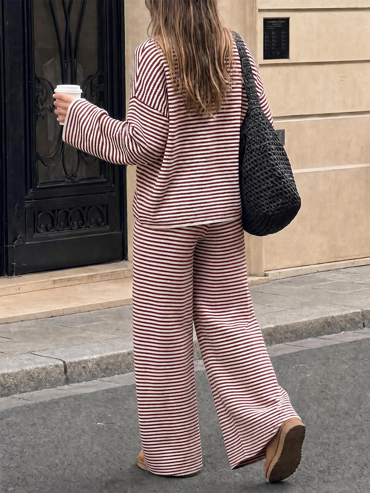 usvara Womens Striped 2 Piece Knit Outfit
