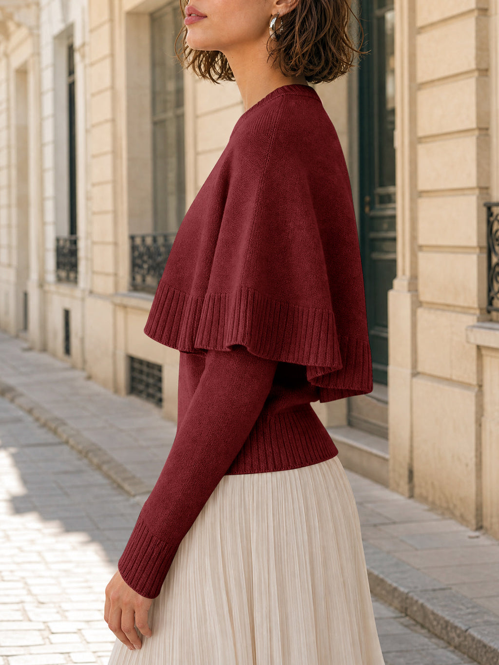 usvara Womens Poncho Ribbed Knit Sweater