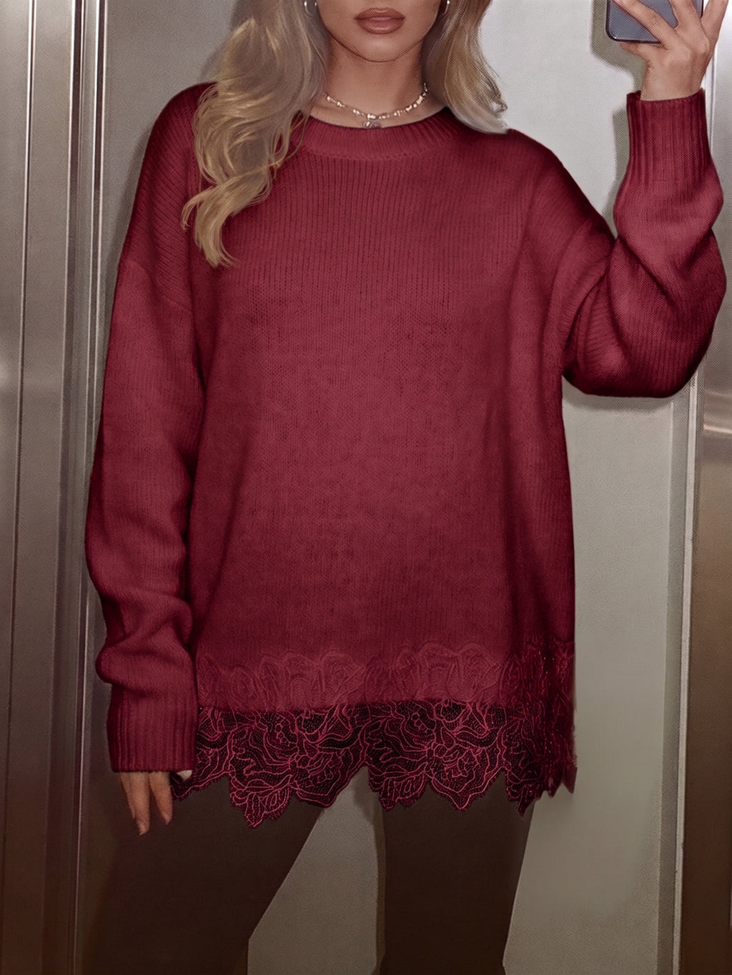 usvara Women Lace Patchwork Sweater