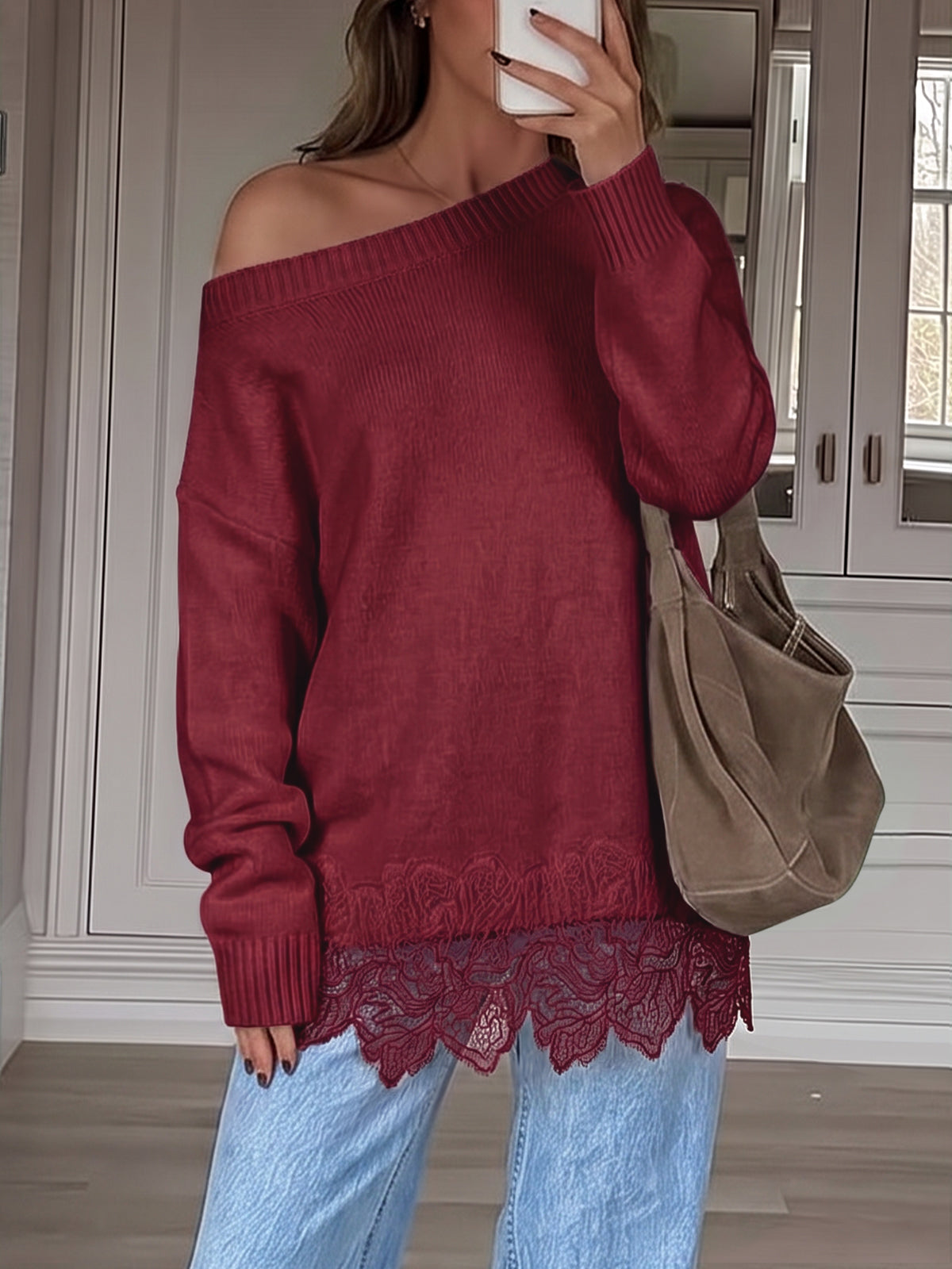 usvara Women Lace Patchwork Sweater