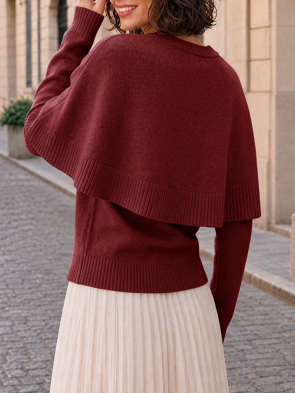 usvara Womens Poncho Ribbed Knit Sweater