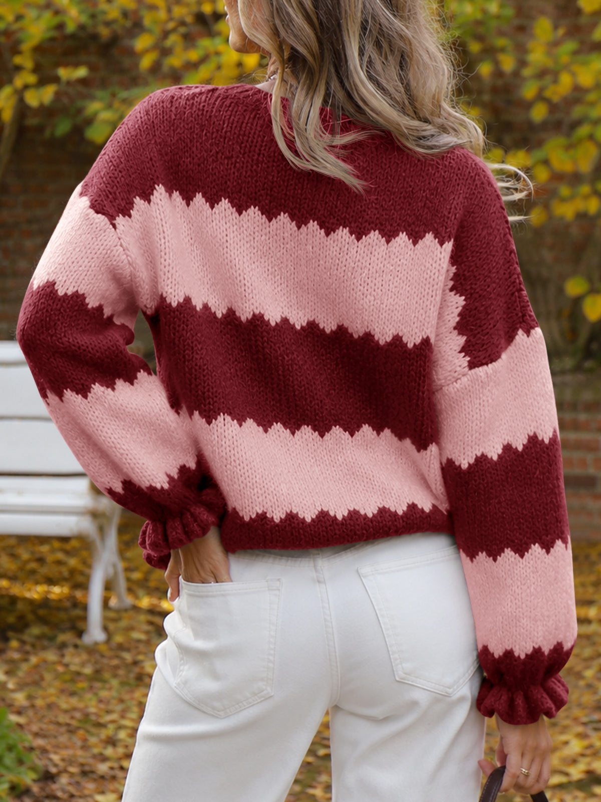 usvara Womens Striped Color Block Ruffle Sweaters