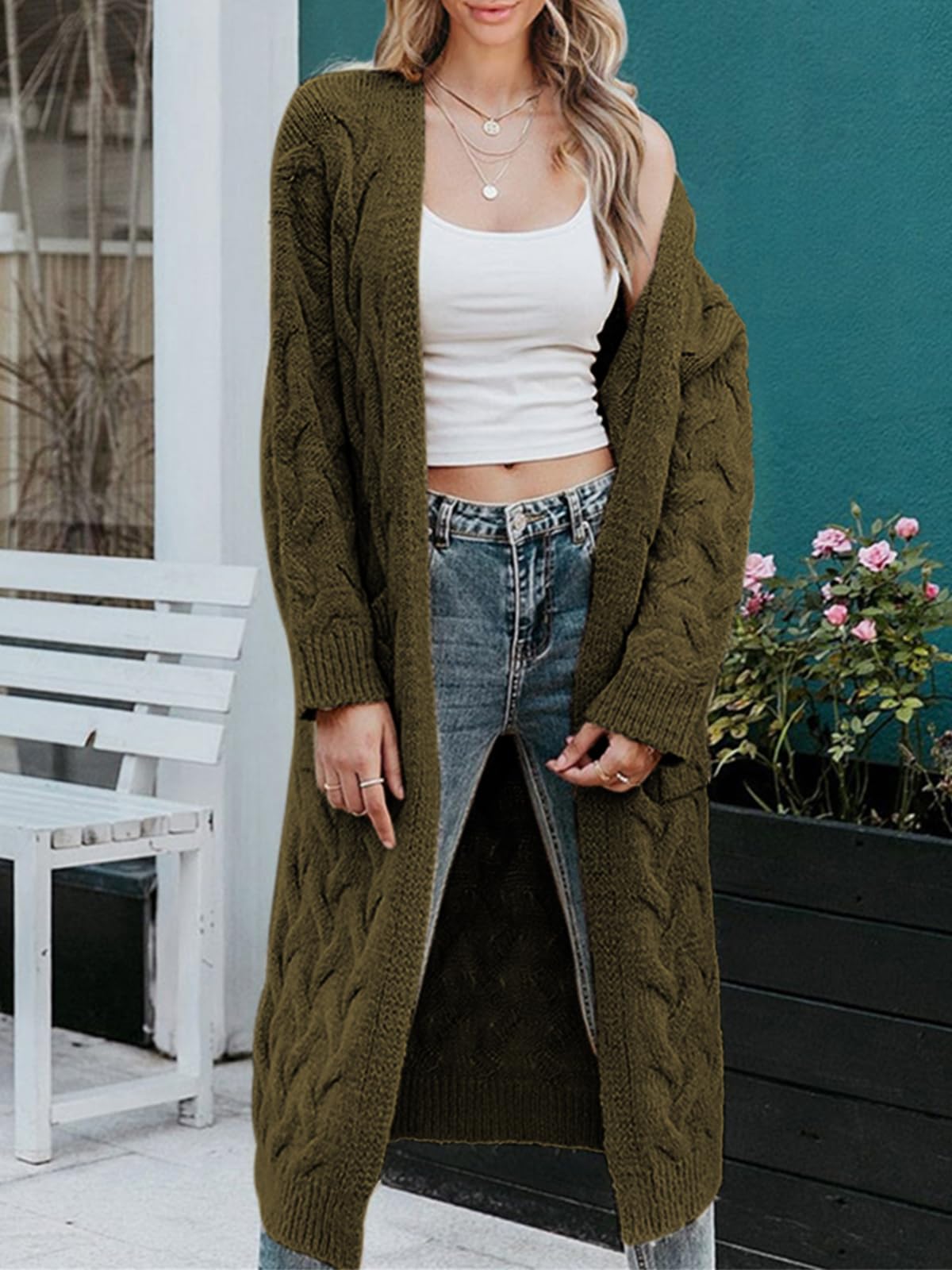 usvara Womens Cable Knit Long Cardigan