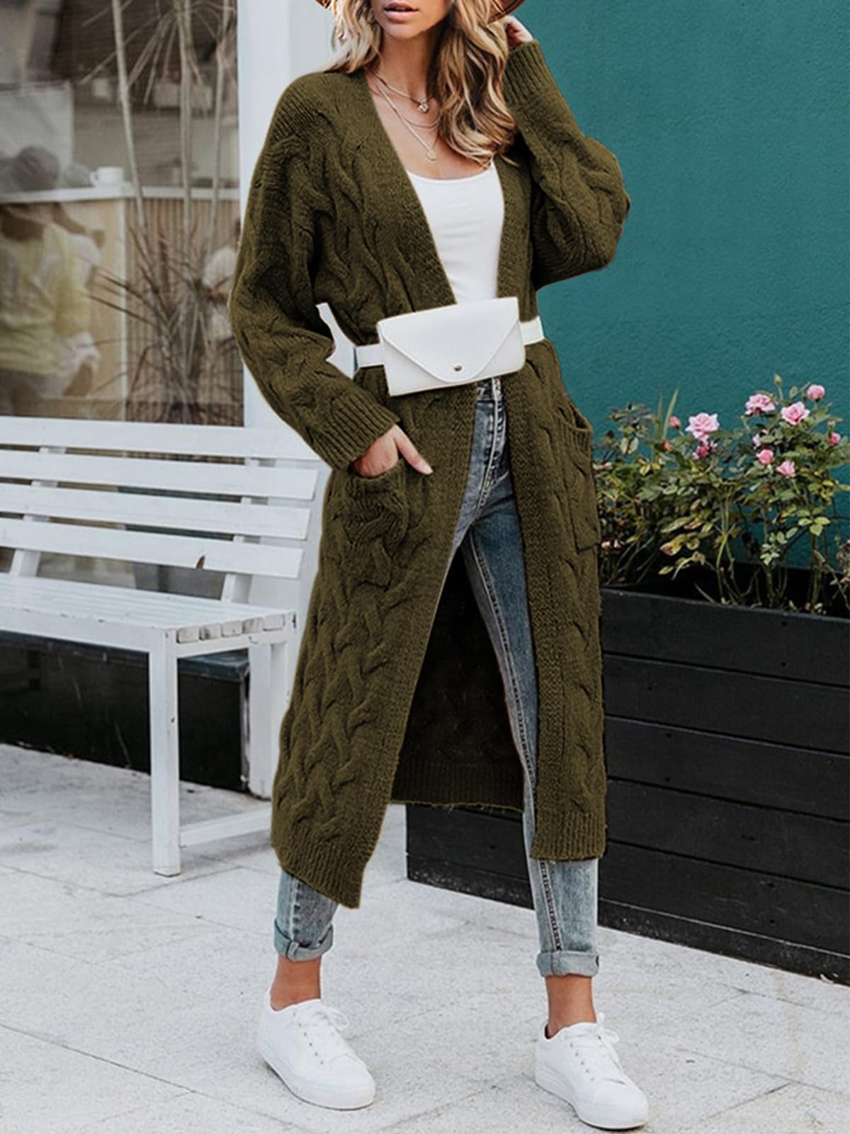 usvara Womens Cable Knit Long Cardigan