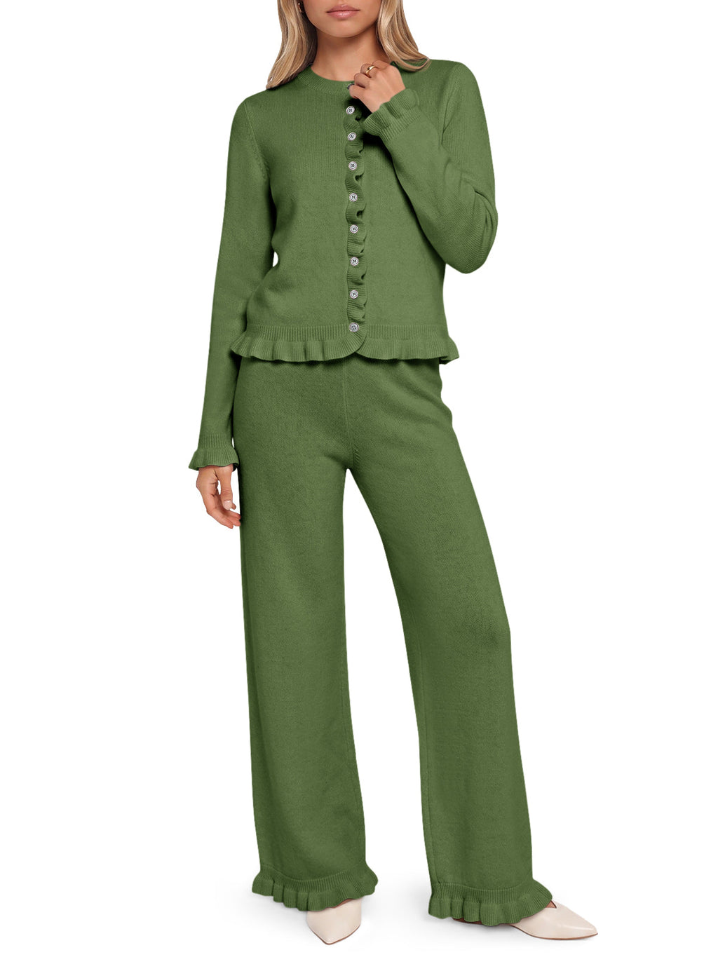 usvara Women Ruffle Knit Lounge Set