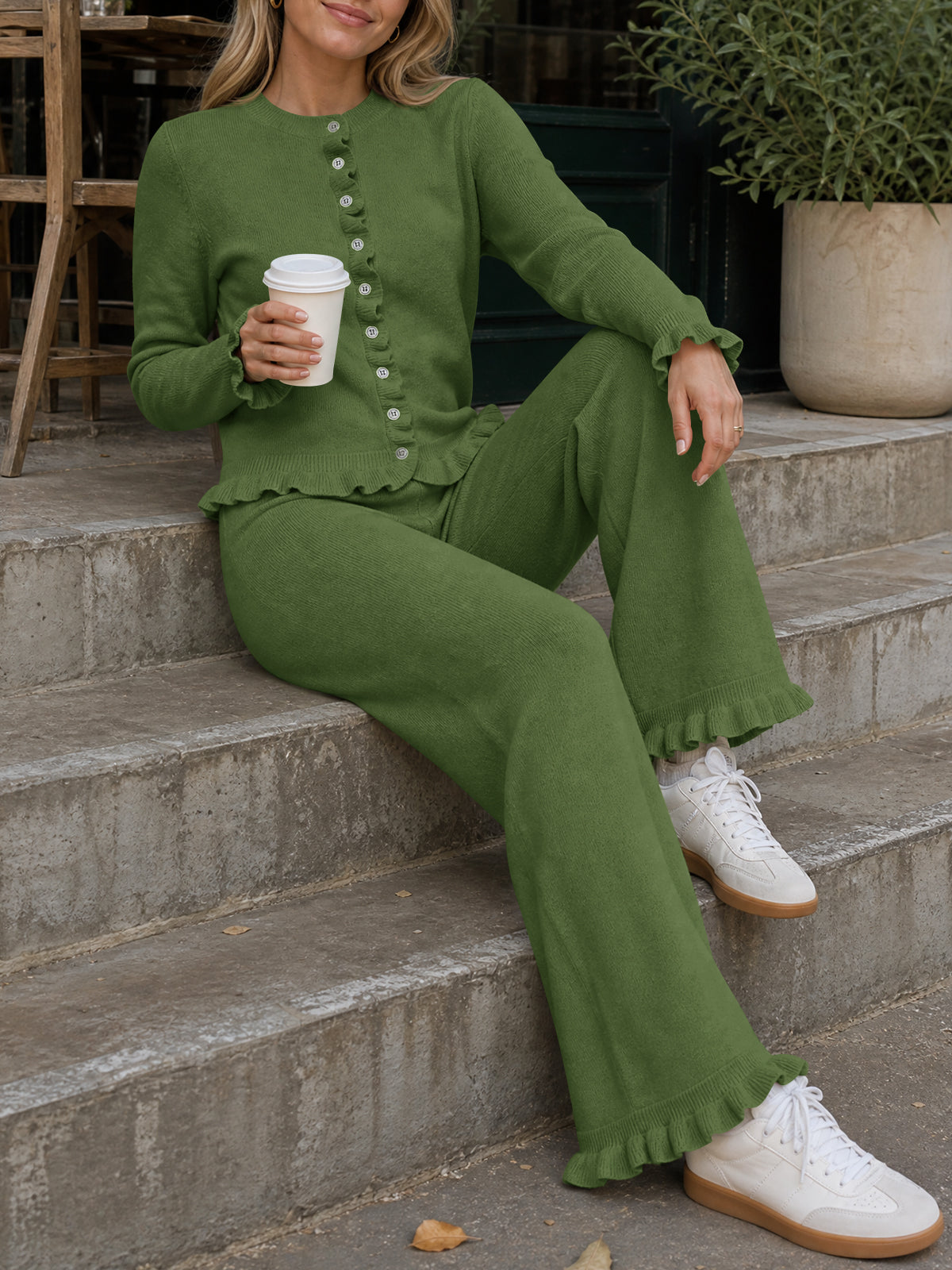 usvara Women Ruffle Knit Lounge Set
