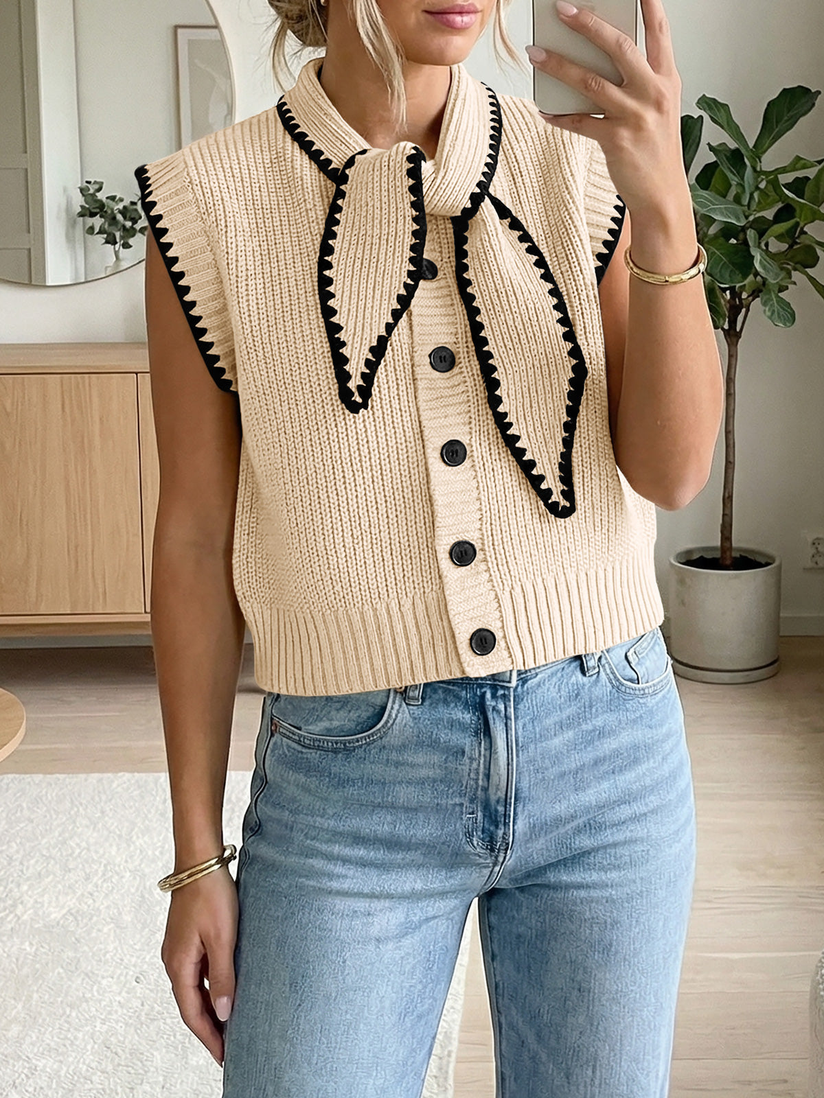 usvara Womens Tie Front Sleeveless Sweater Vest