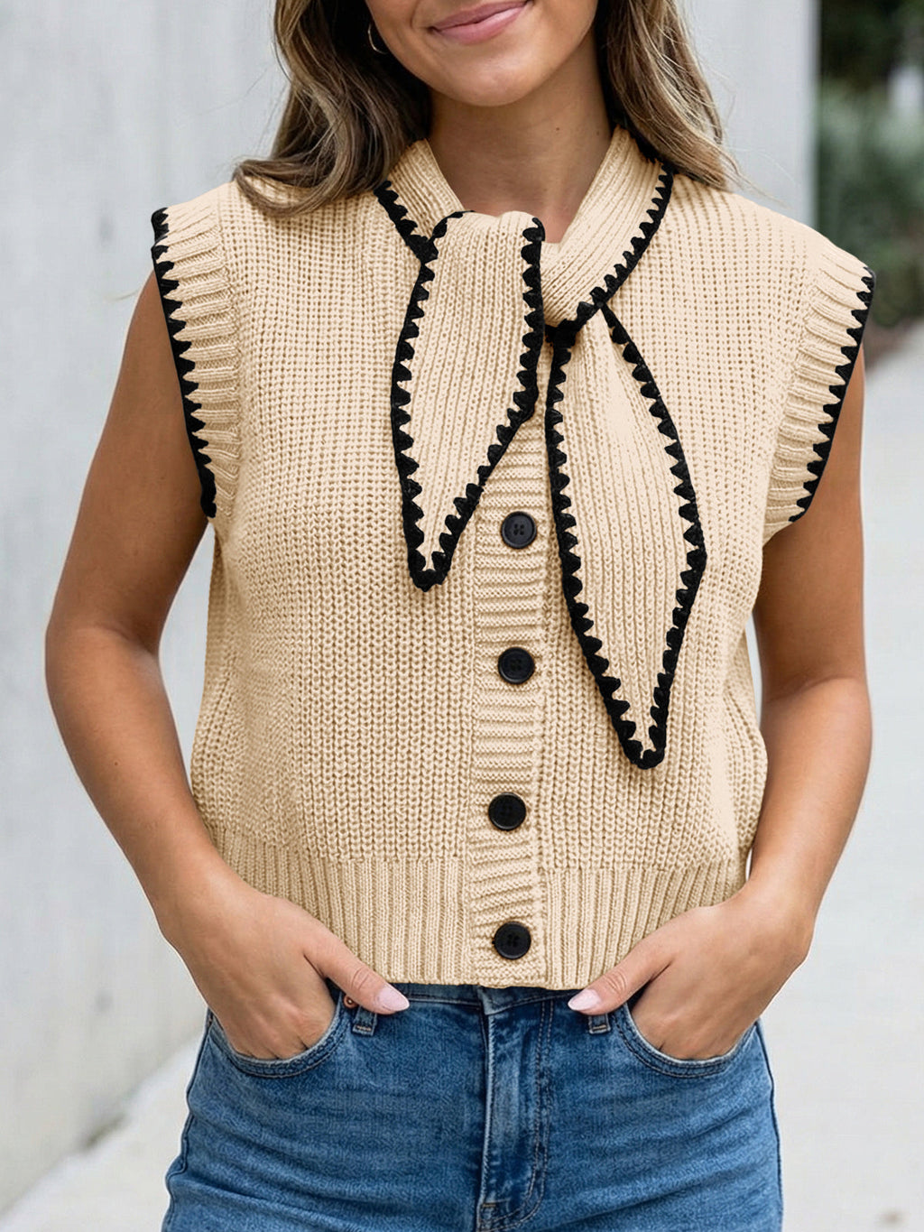 usvara Womens Tie Front Sleeveless Sweater Vest