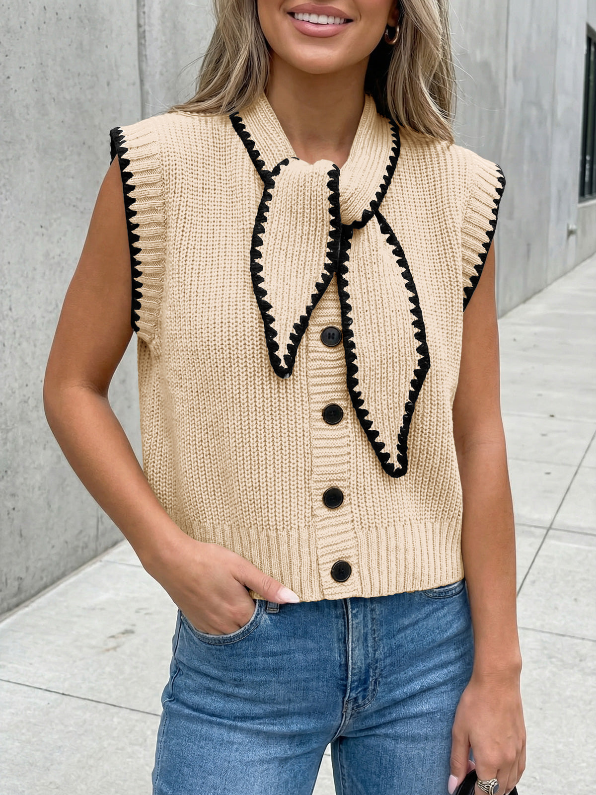 usvara Womens Tie Front Sleeveless Sweater Vest