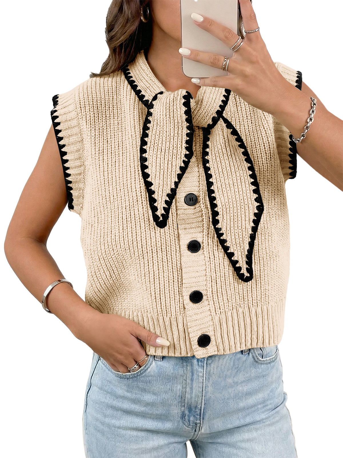 usvara Womens Tie Front Sleeveless Sweater Vest