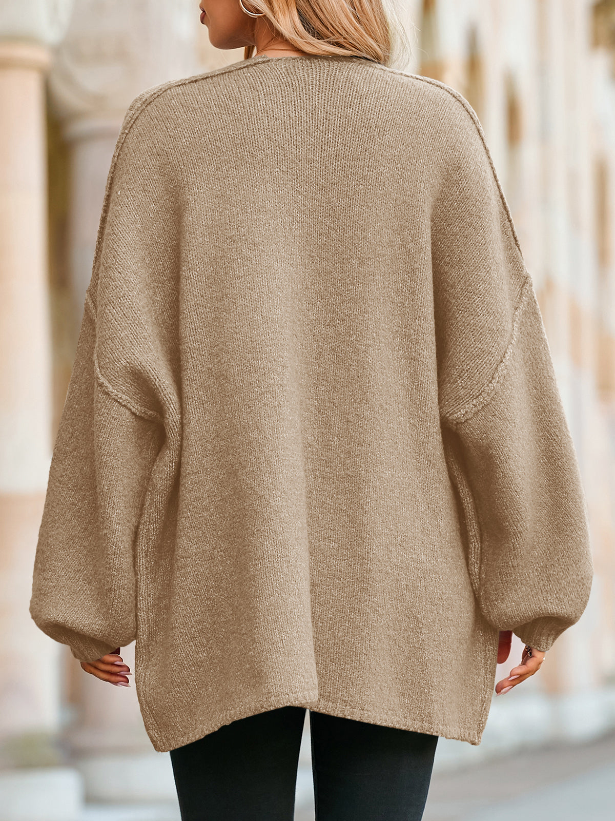 Usvara Womens Oversized Lantern Sleeve Chunky Knit Open-Front Cardigan Sweater