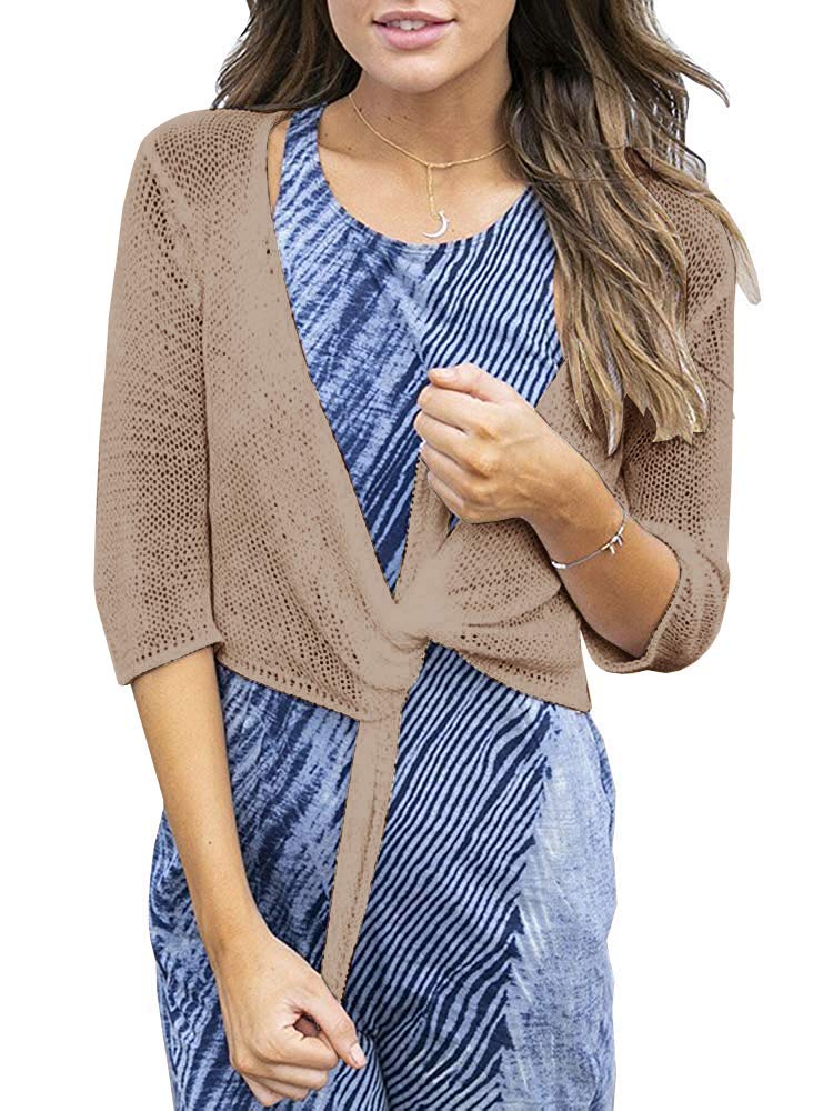 usvara Womens 3/4 Sleeve Tie Front Shrugs