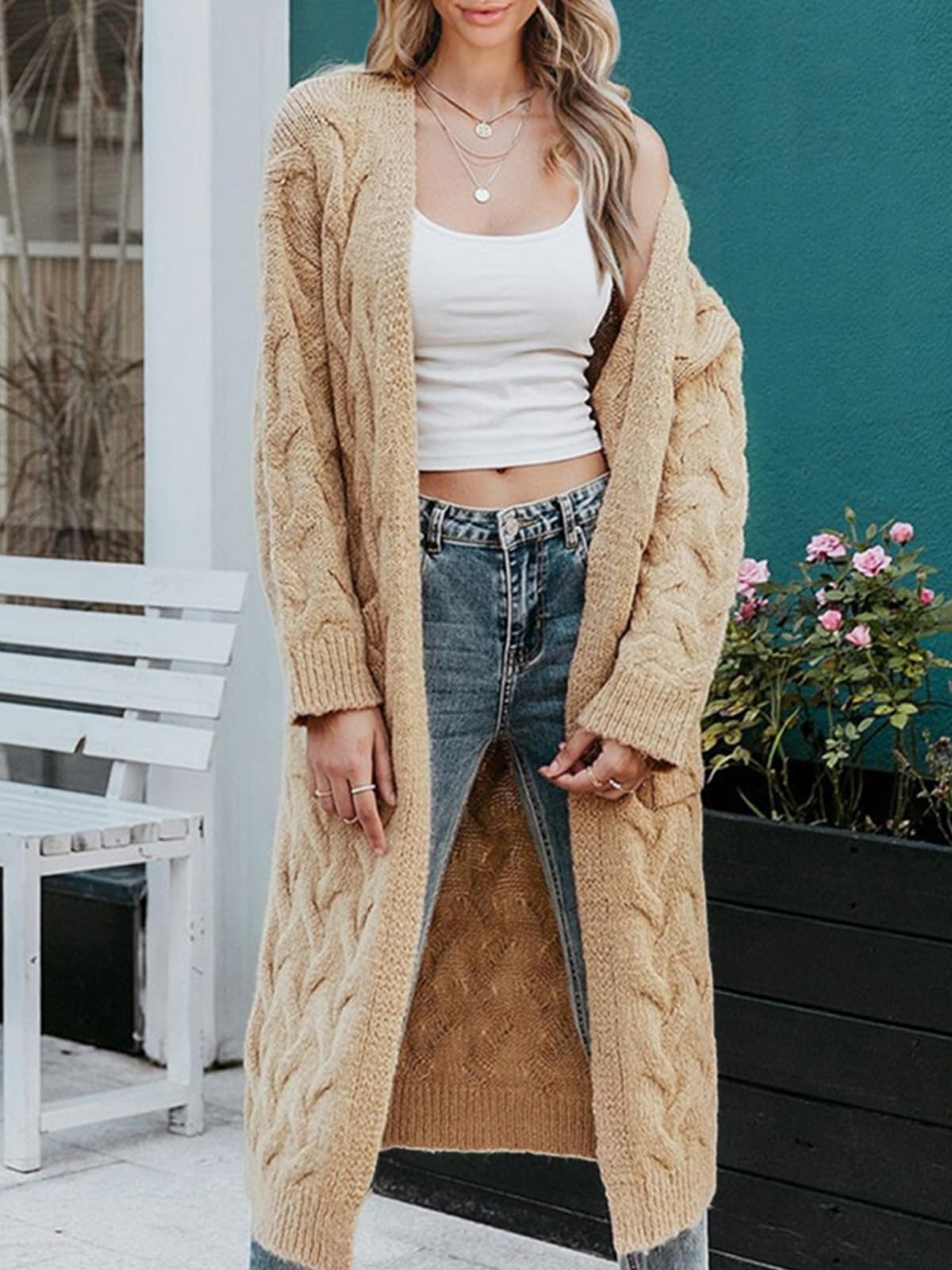 usvara Womens Cable Knit Long Cardigan