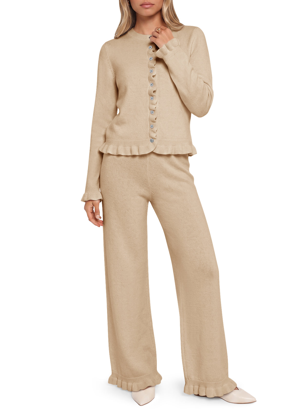 usvara Women Ruffle Knit Lounge Set