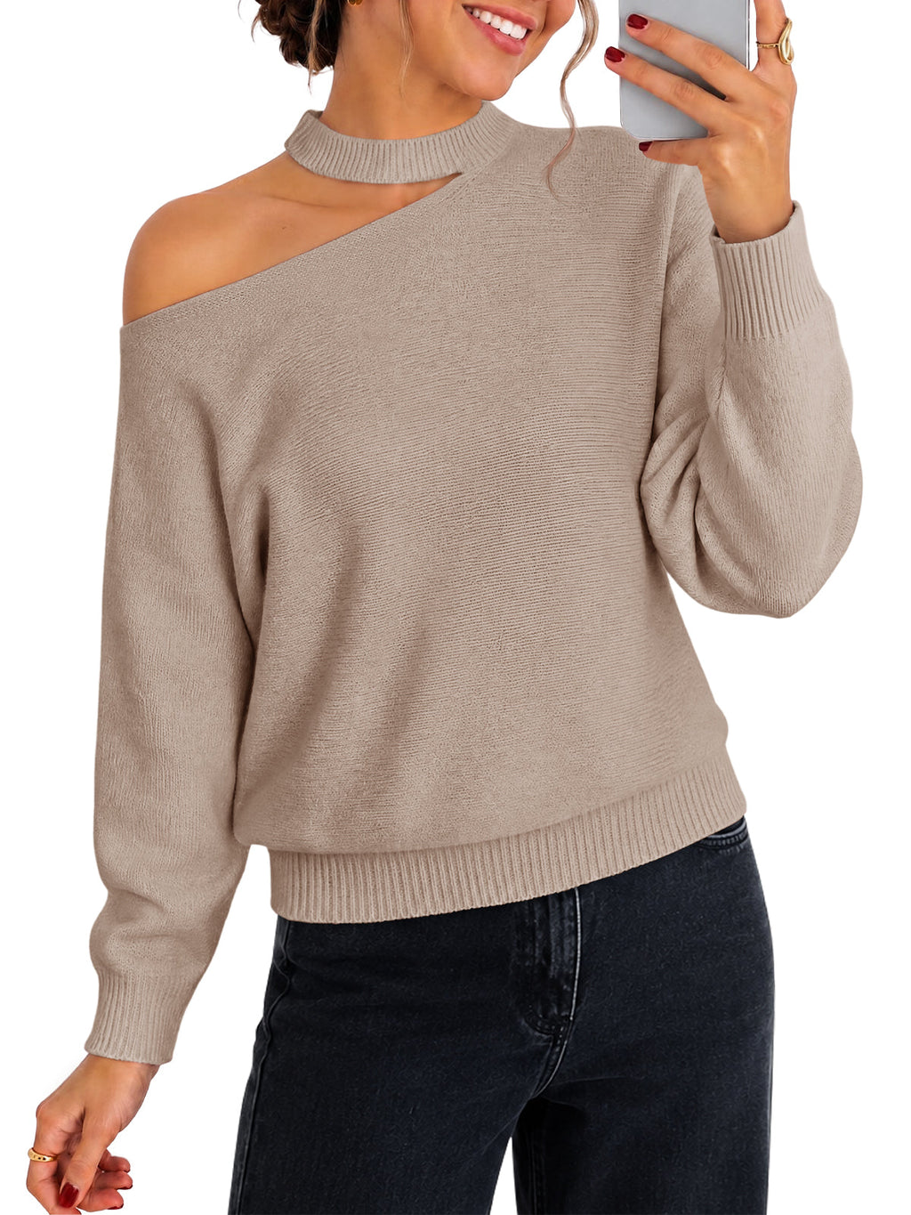 usvara Womens Off Shoulder Halter Sweater