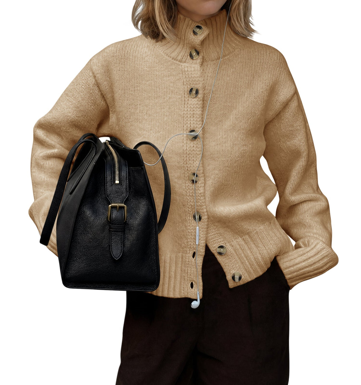 usvara Womens Mock Neck Button Up Cardigans