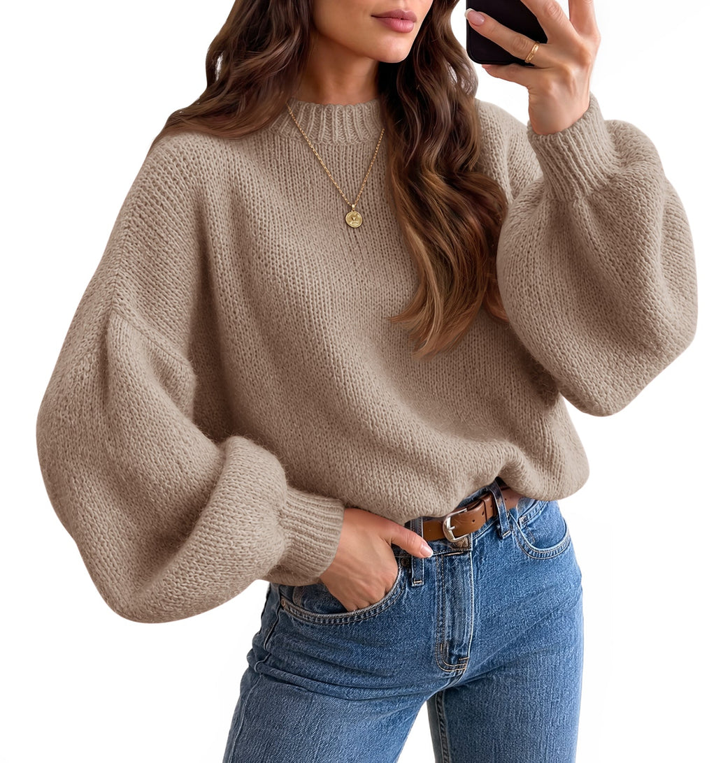 usvara Womens Crew Neck Slouchy Knit Pullover