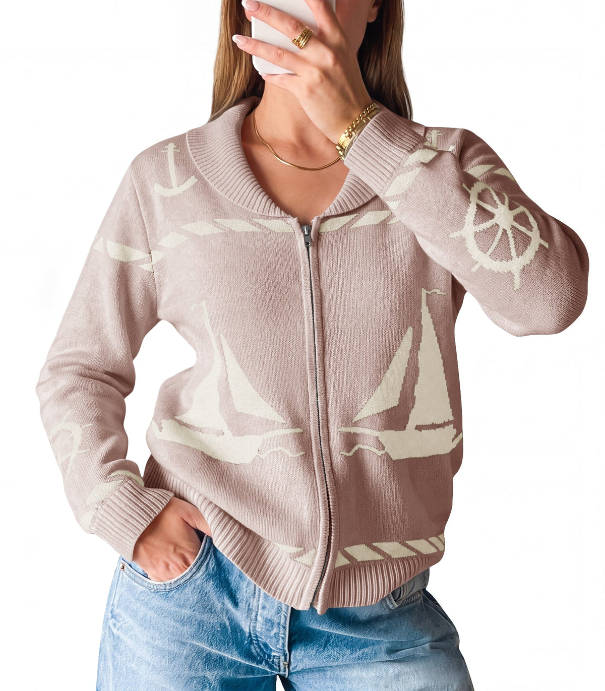 usvara Womens Zip Up Collared Sweater