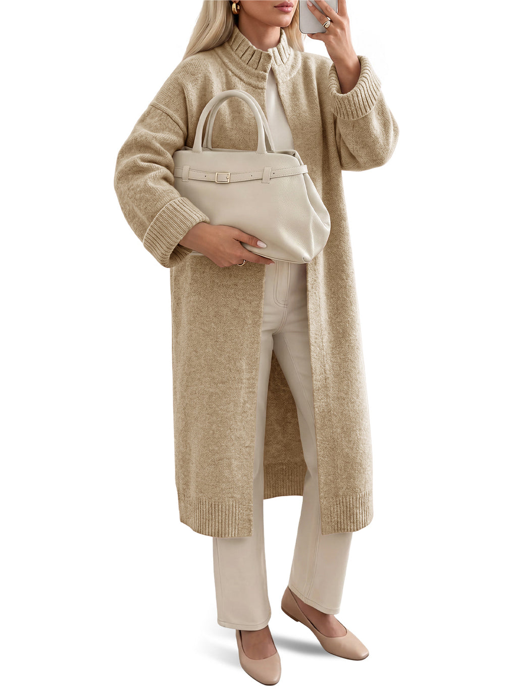 usvara Womens Ruffle Mock Neck Long Cardigan